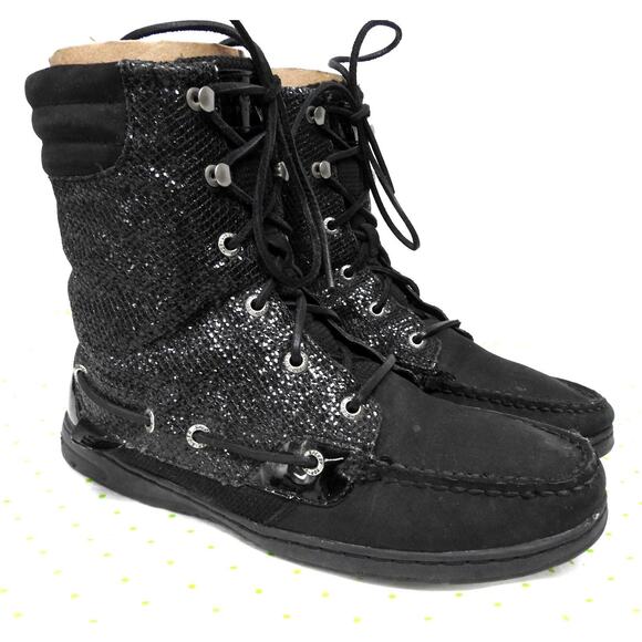 Sperry Women's 10 M Top Sider Hikerfish Black Glitter Boat Boots #9173683 - Picture 6 of 12